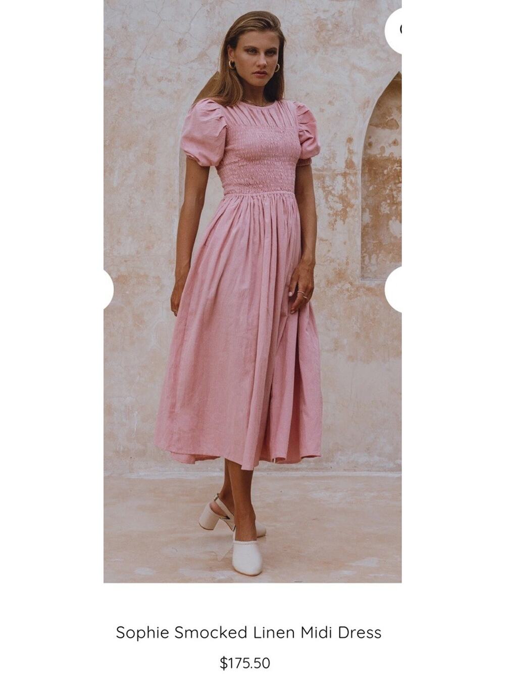 Sophie Smocked Linen Midi Dress Size Small Handmade Breathable Costal Luxe